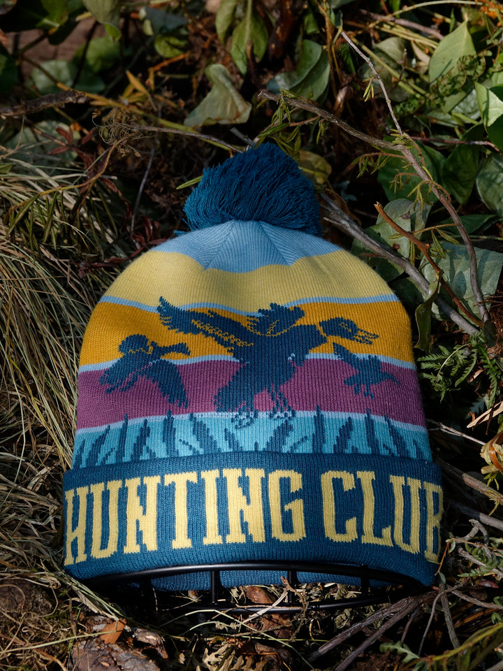 Hunting Club Knit Beanie with Pom Pom, Winter Hat for Bird Hunting Outdoor Sports