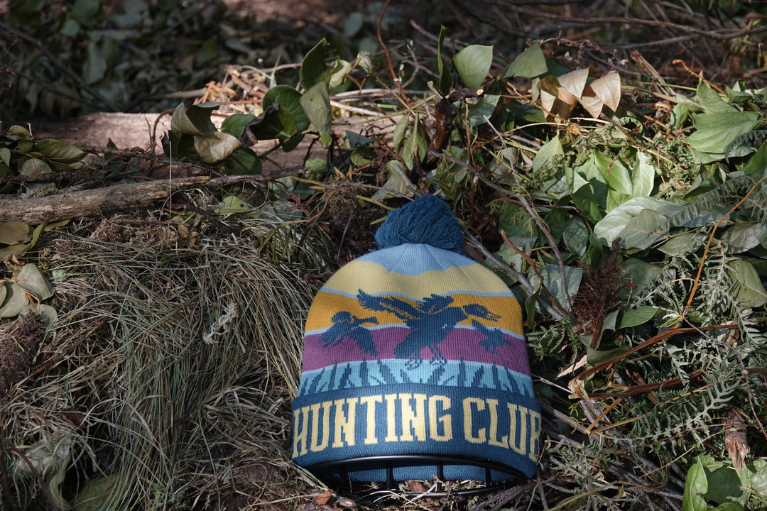 Hunting Club Knit Beanie with Pom Pom, Winter Hat for Bird Hunting Outdoor Sports