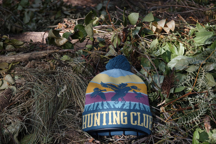 Hunting Club Knit Beanie with Pom Pom, Winter Hat for Bird Hunting Outdoor Sports