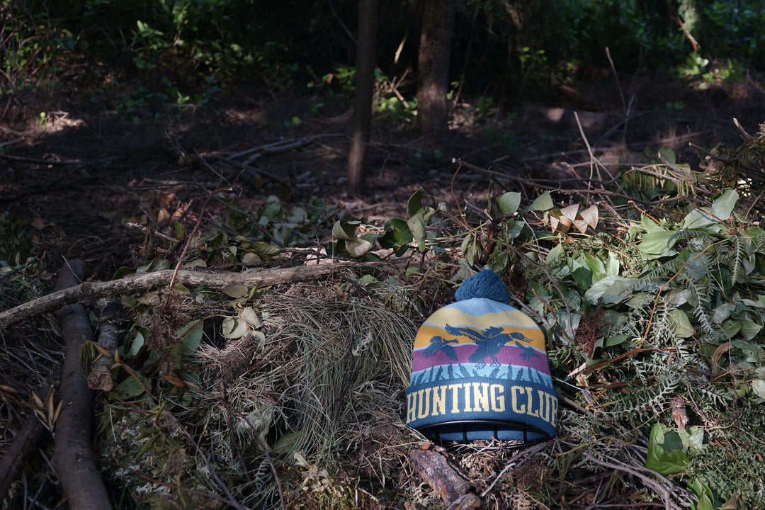 Hunting Club Knit Beanie with Pom Pom, Winter Hat for Bird Hunting Outdoor Sports