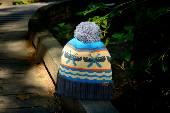 Canoe Paddle Knit Beanie with Pom Pom Winter Hat Outdoor Lake Adventure Snow Gear