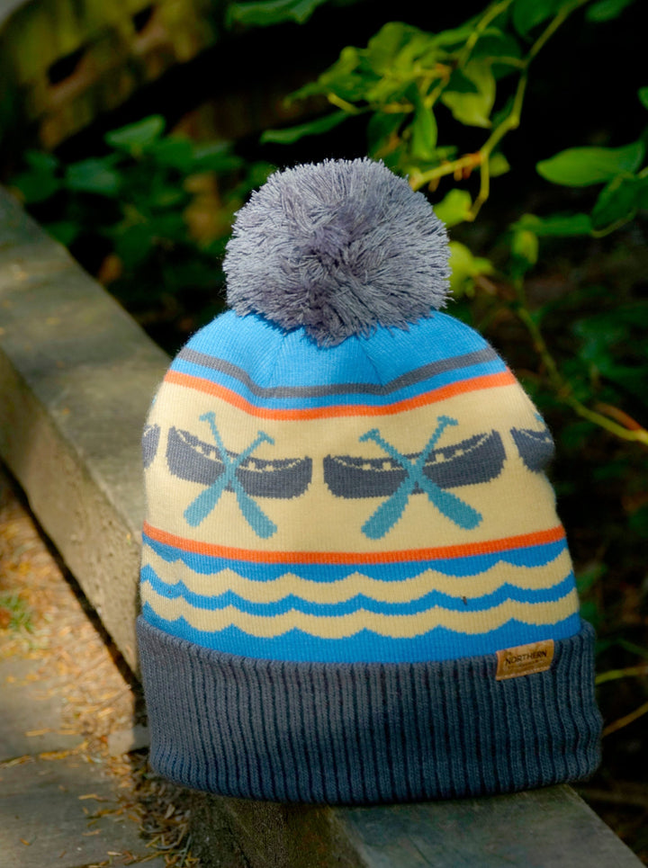 Canoe Paddle Knit Beanie with Pom Pom Winter Hat Outdoor Lake Adventure Snow Gear