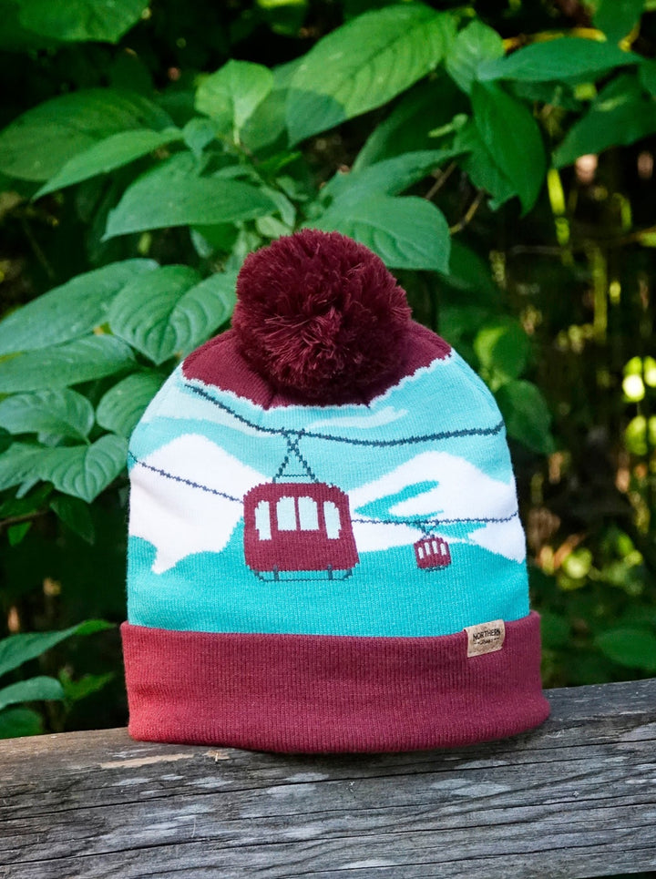 able Car Beanie Winter Knit Hat with Pom Pom Mountain Ski Resort Design