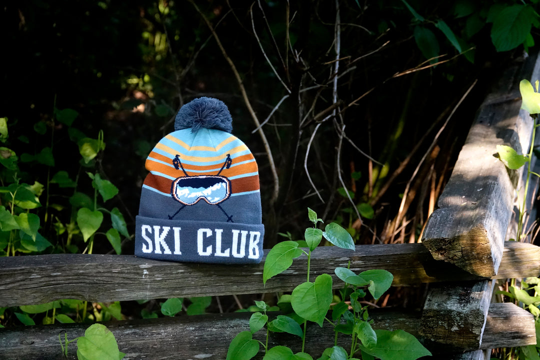 Ski Club Knit Beanie Winter Pom Hat for Skiing Snowboarding Outdoor Sports