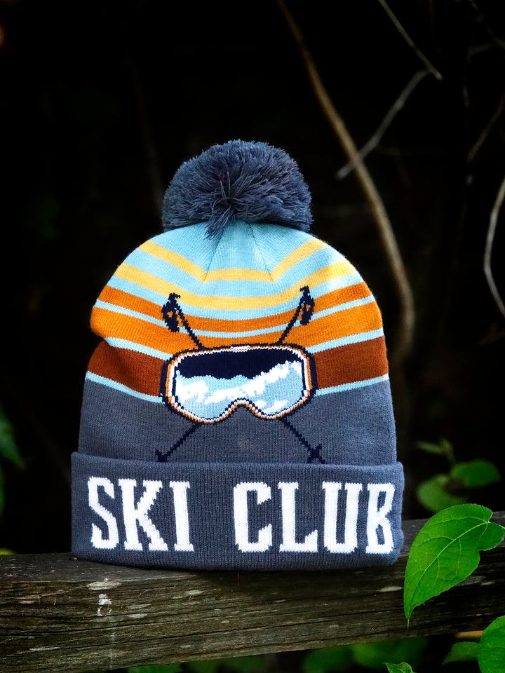 Ski Club Knit Beanie Winter Pom Hat for Skiing Snowboarding Outdoor Sports