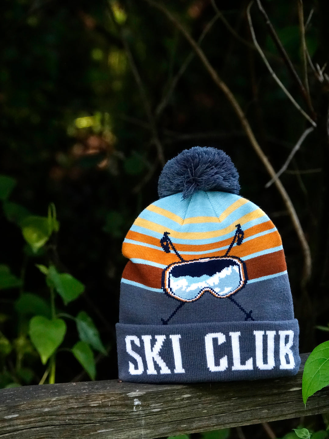 Ski Club Knit Beanie Winter Pom Hat for Skiing Snowboarding Outdoor Sports