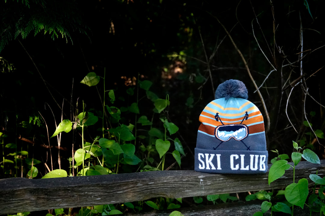 Ski Club Knit Beanie Winter Pom Hat for Skiing Snowboarding Outdoor Sports