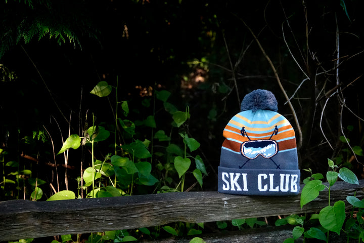 Ski Club Knit Beanie Winter Pom Hat for Skiing Snowboarding Outdoor Sports