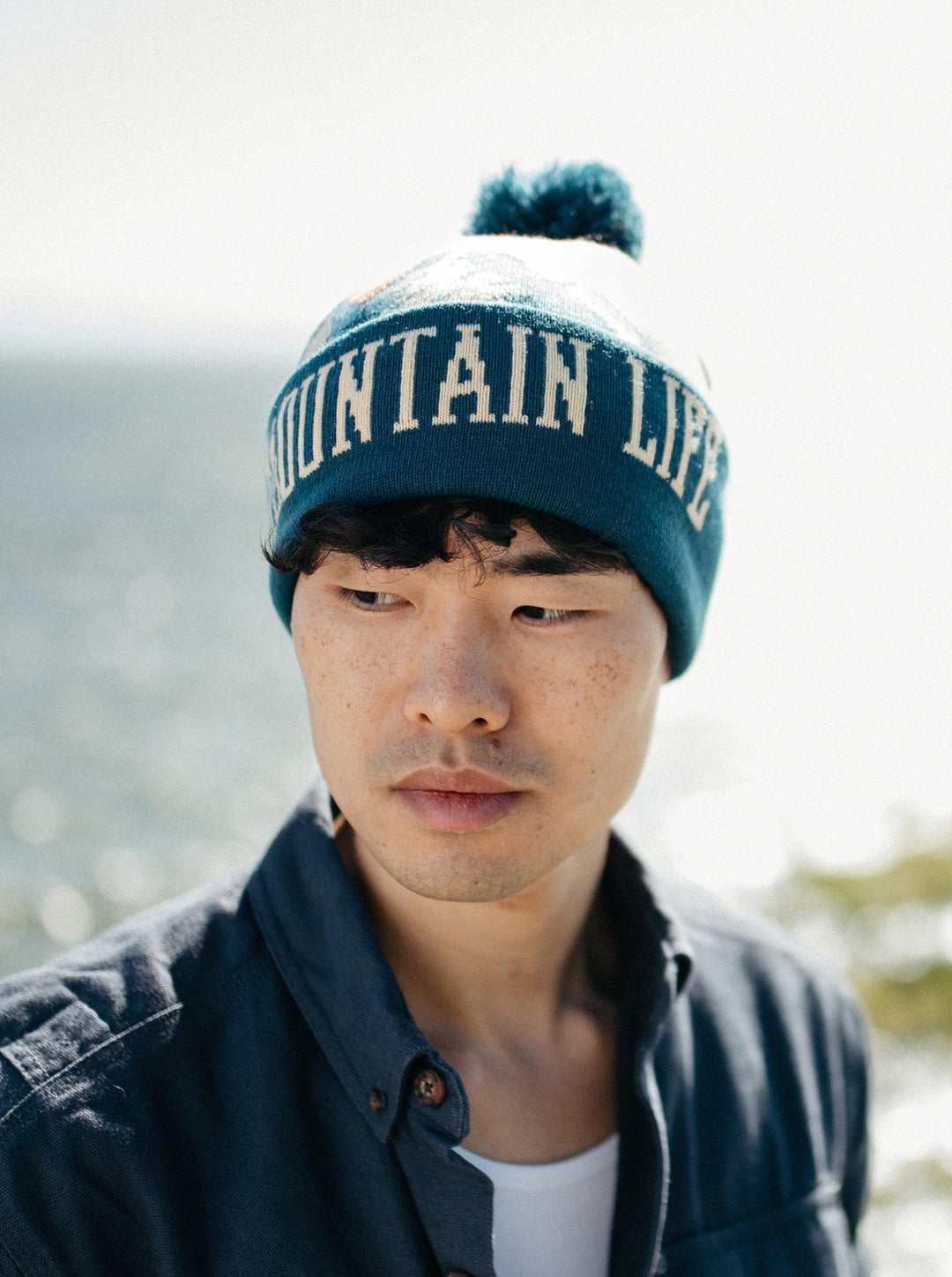 Mountain Life Knit Beanie with Pom Pom Winter Hat for Hiking Camping Outdoors
