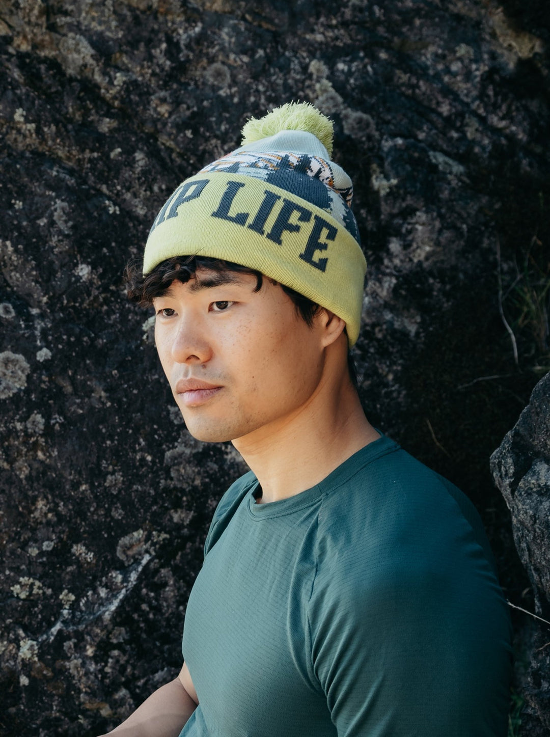 Camp Life Beanie Hat Outdoor Camping Knit Cap with Tent Mountain Sunset Pom Pom
