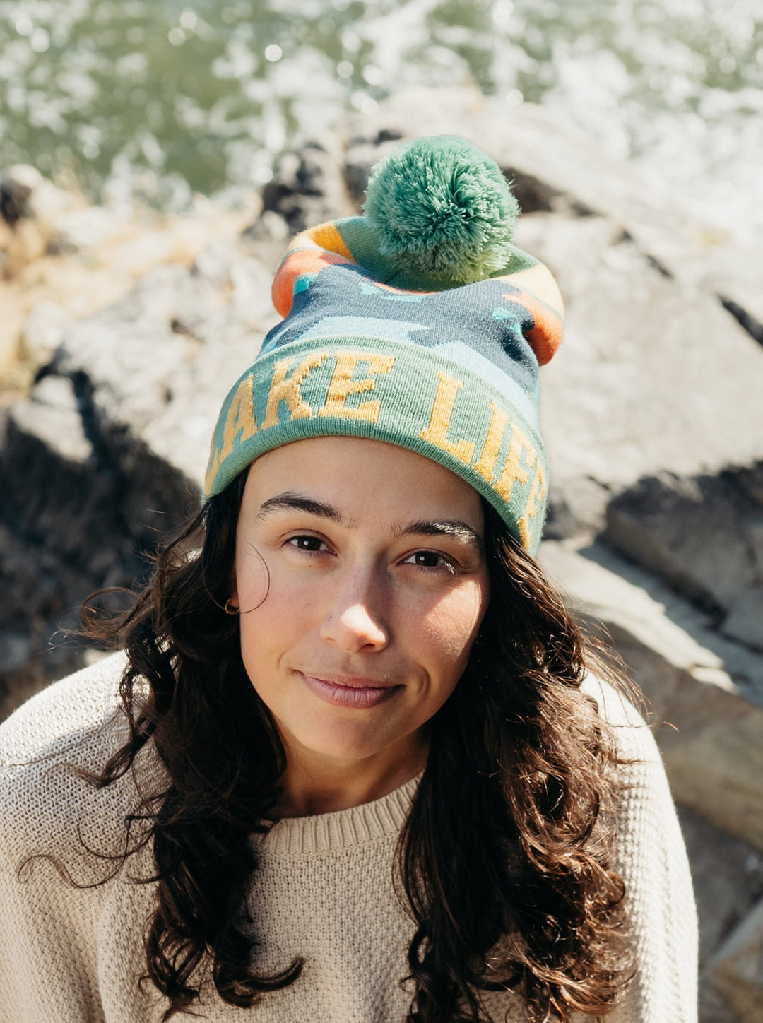 Lake Life Knit Beanie with Pom Pom Winter Hat – Canoe Adventure Outdoor Style