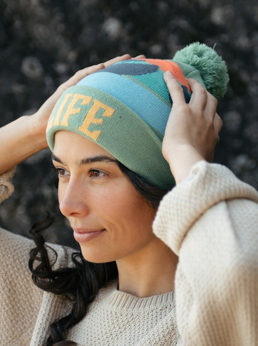 Lake Life Knit Beanie with Pom Pom Winter Hat – Canoe Adventure Outdoor Style