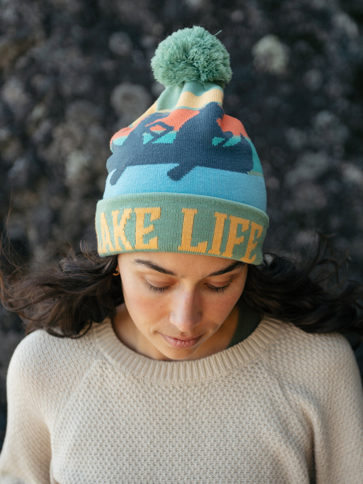 Lake Life Knit Beanie with Pom Pom Winter Hat – Canoe Adventure Outdoor Style