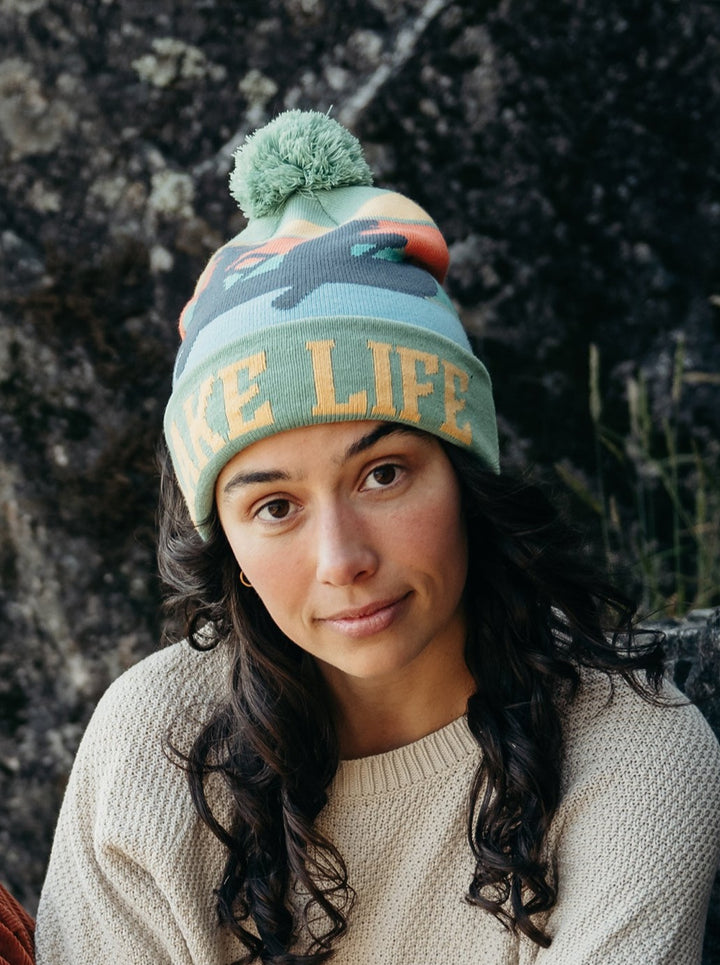 Lake Life Knit Beanie with Pom Pom Winter Hat – Canoe Adventure Outdoor Style