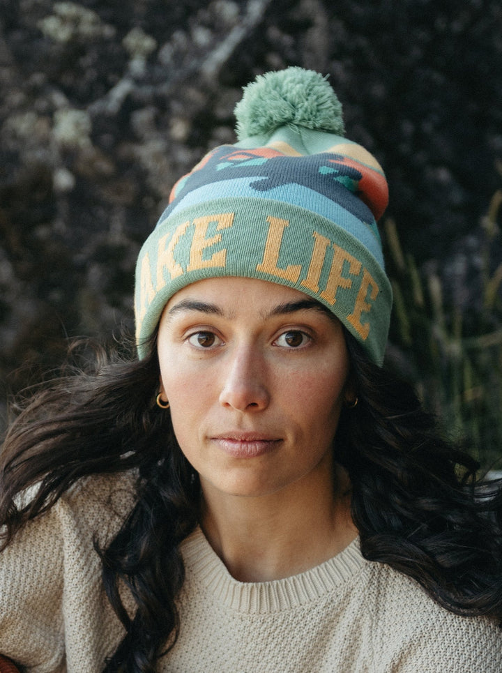 Lake Life Knit Beanie with Pom Pom Winter Hat – Canoe Adventure Outdoor Style