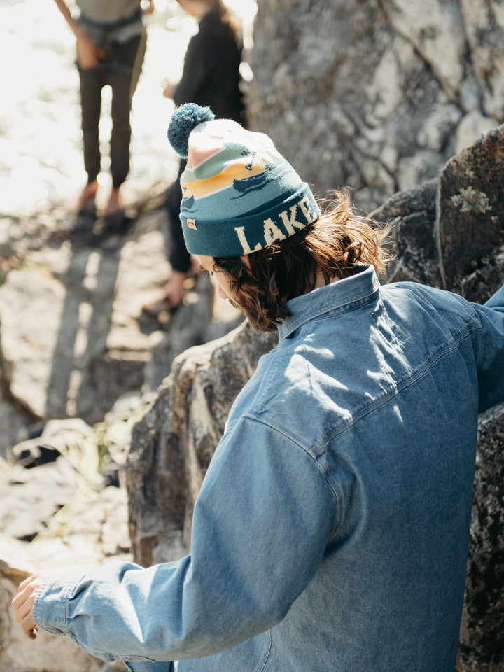 Lake Life Knit Beanie with Pom Pom Winter Hat Outdoor Canoe Adventure