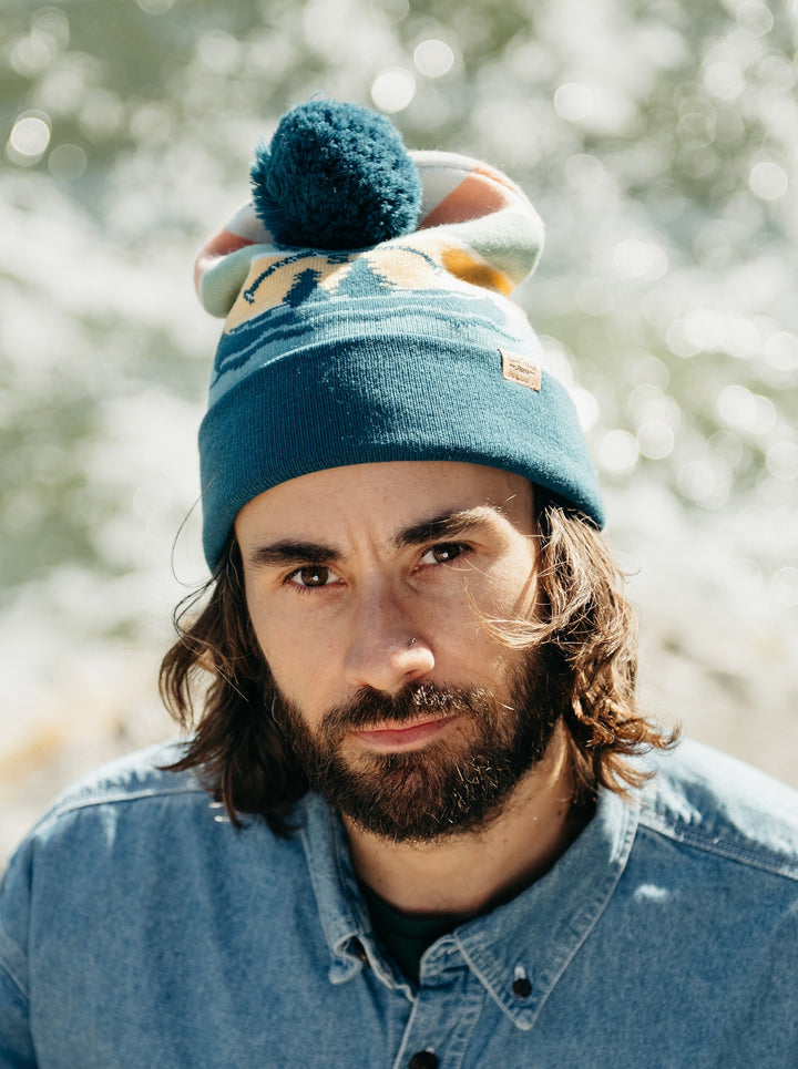 Lake Life Knit Beanie with Pom Pom Winter Hat Outdoor Canoe Adventure