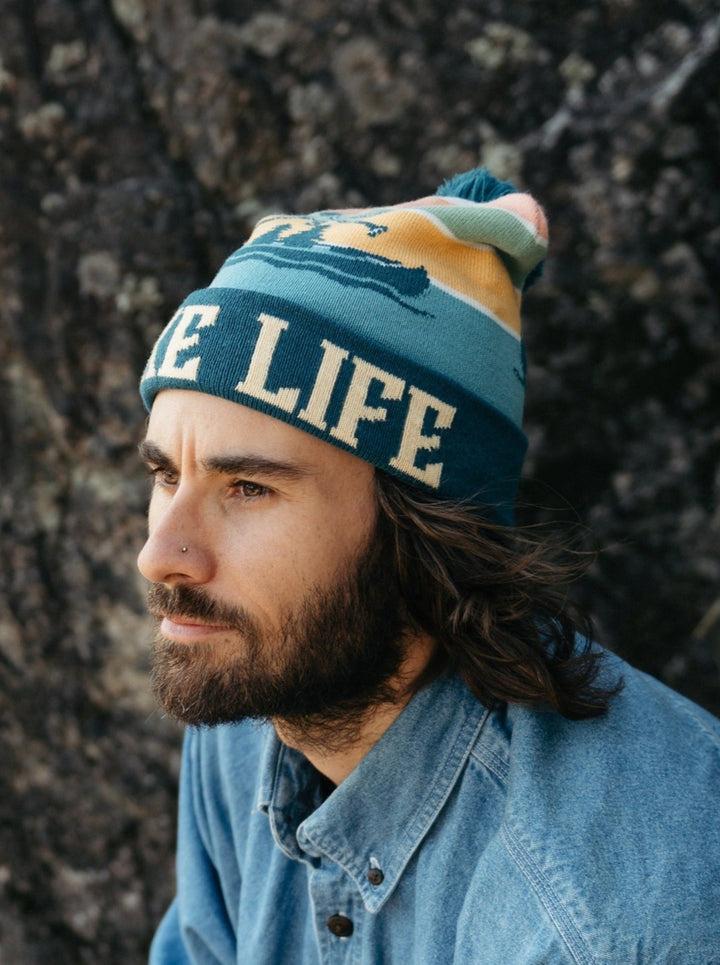 Lake Life Knit Beanie with Pom Pom Winter Hat Outdoor Canoe Adventure