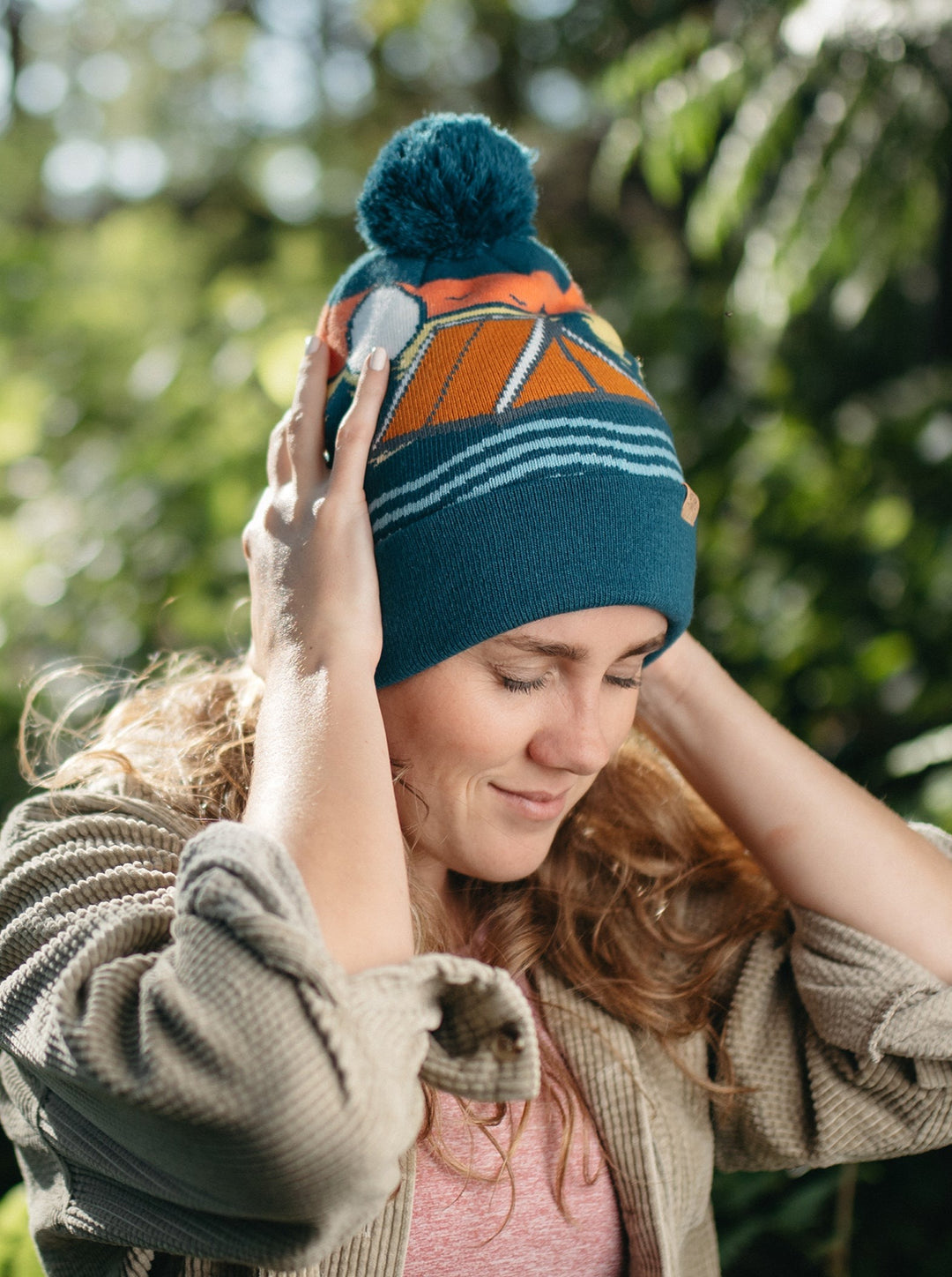 Camp Life Knit Beanie with Pom Pom, Outdoor Camping Winter Hat