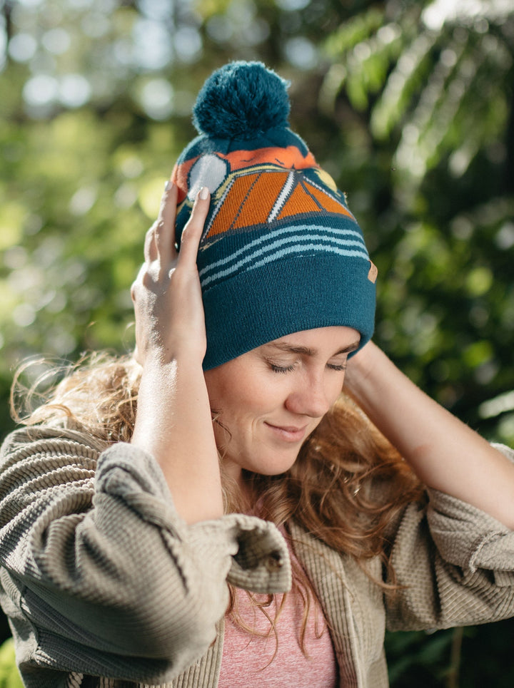 Camp Life Knit Beanie with Pom Pom, Outdoor Camping Winter Hat