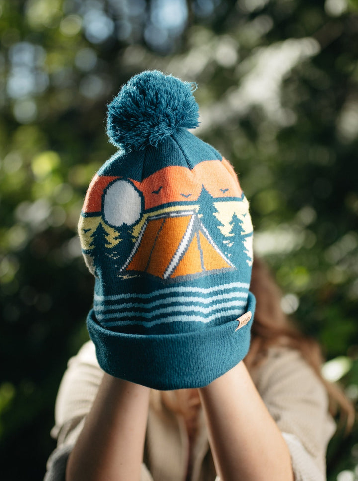 Camp Life Knit Beanie with Pom Pom, Outdoor Camping Winter Hat