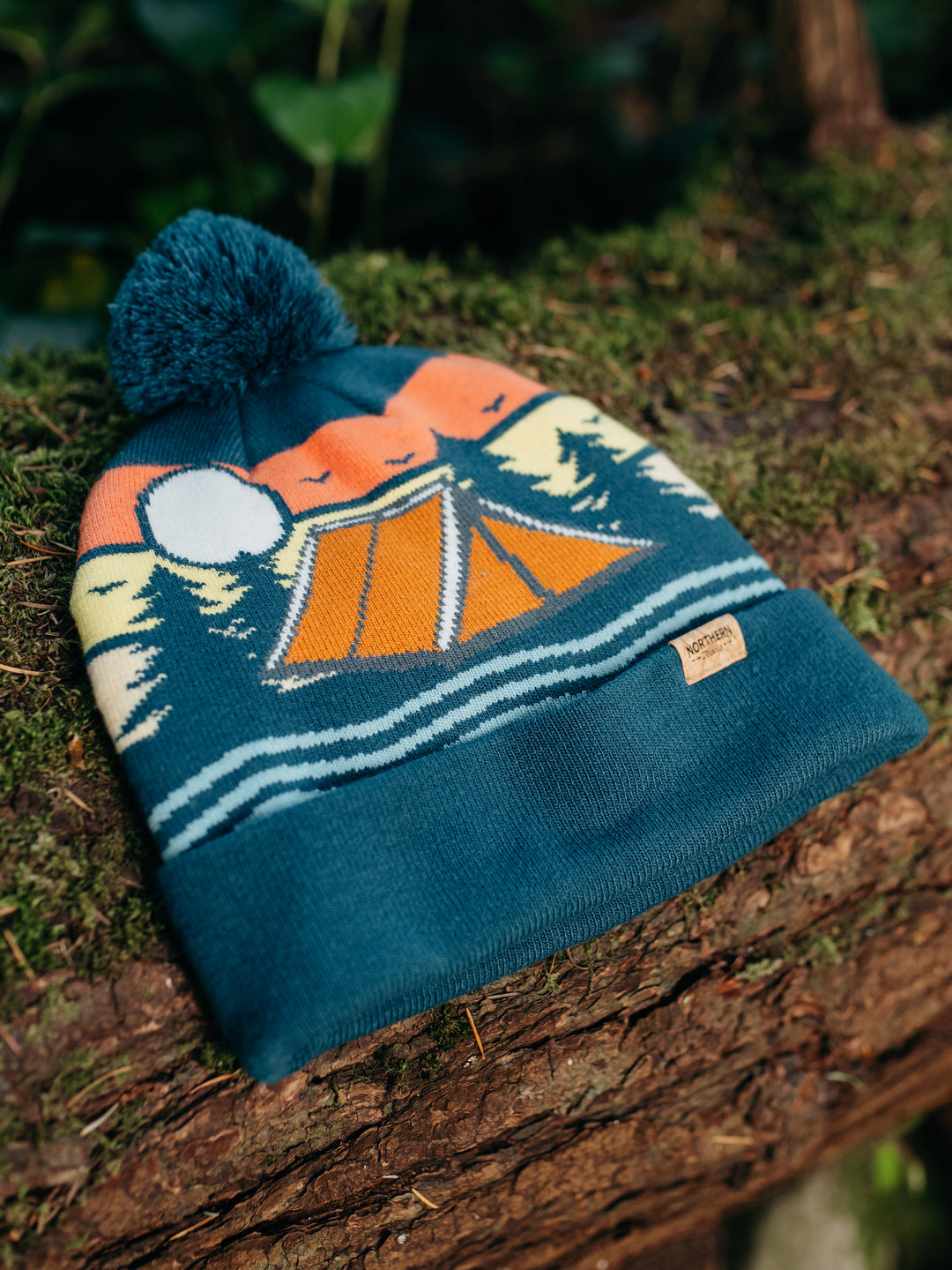 Camp Life Knit Beanie with Pom Pom, Outdoor Camping Winter Hat
