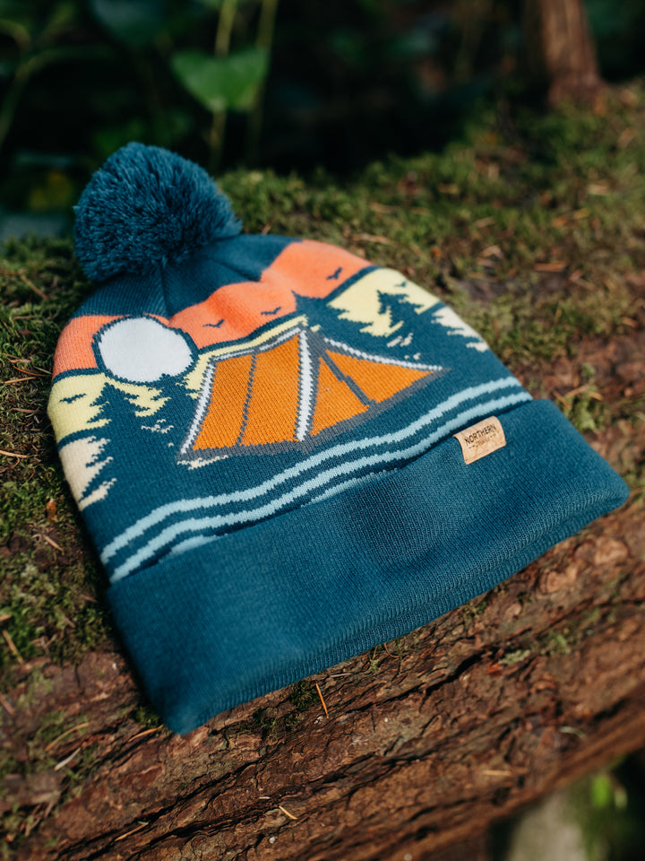 Camp Life Knit Beanie with Pom Pom, Outdoor Camping Winter Hat