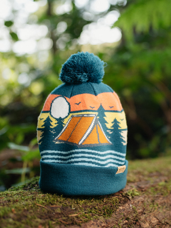 Camp Life Knit Beanie with Pom Pom, Outdoor Camping Winter Hat