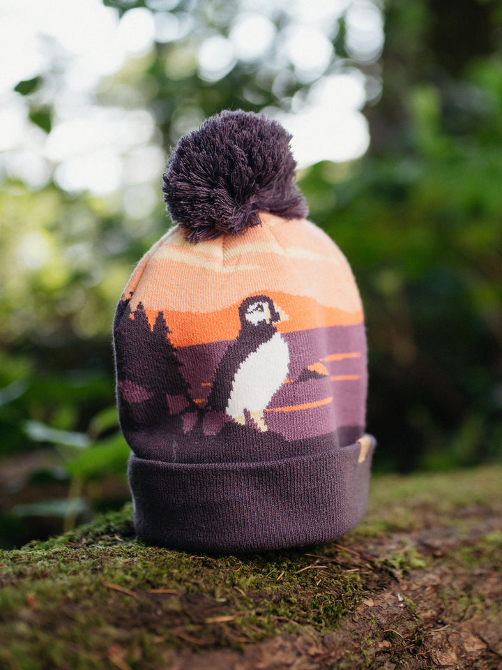 Acadia National Park Beanie Hat with Puffin Pom Pom Winter Knit Cap Outdoor Hiking Hat