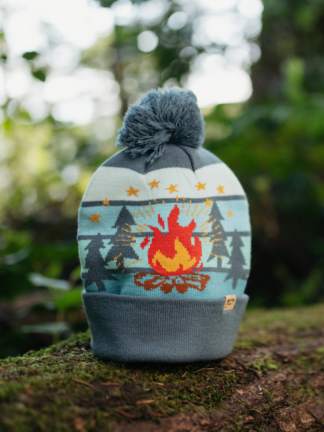 Camp Life Beanie Hat with Pom Pom, Warm Knitted Winter Cap for Camping