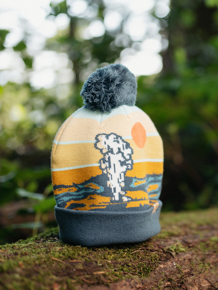 Yellowstone National Park Knit Beanie Hat with Pom Pom Winter Outdoor Geyser Design Cap