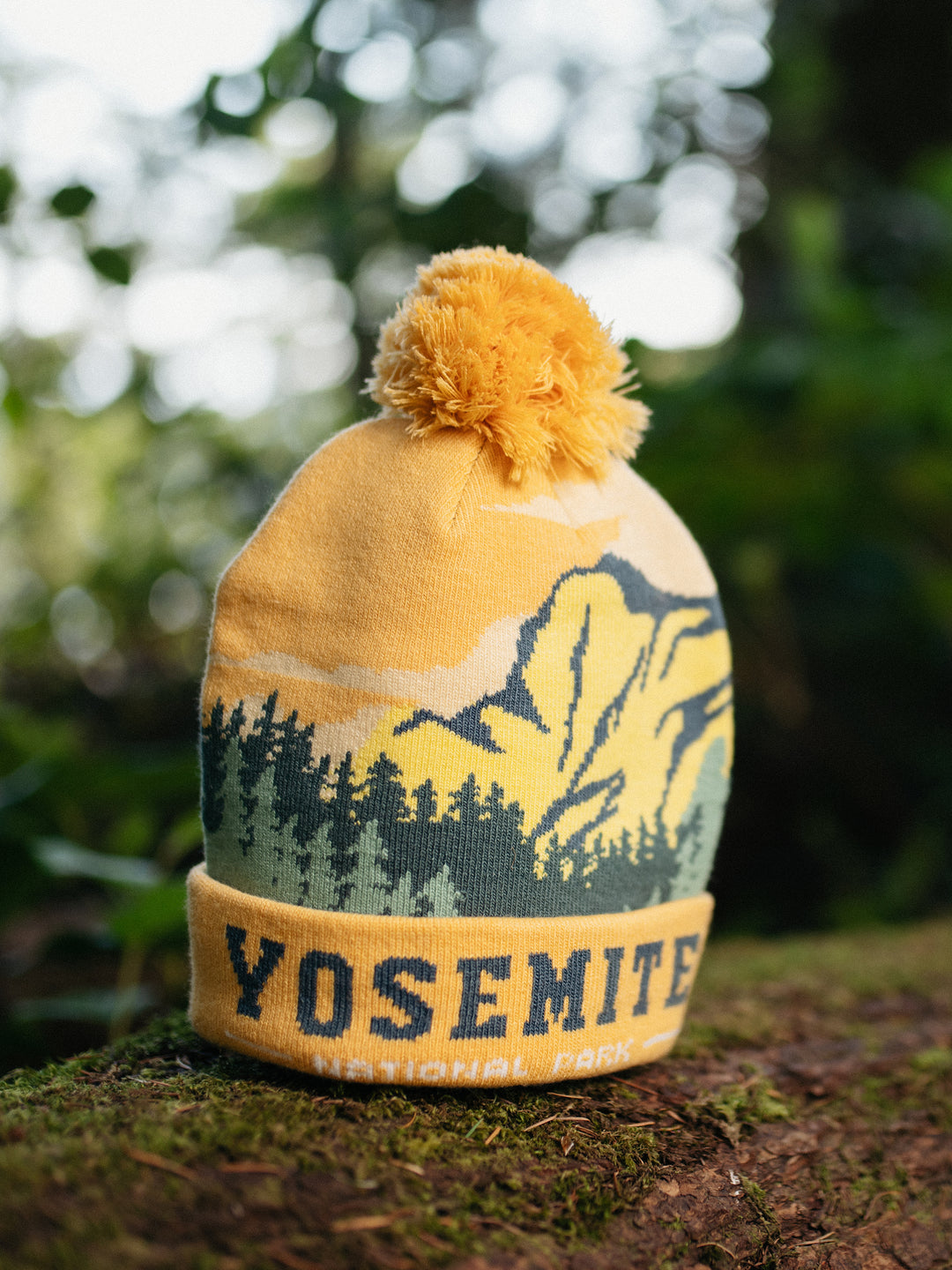 Yosemite National Park Beanie Hat Outdoor Hiking Knit Cap with Mountain Forest Pom Pom