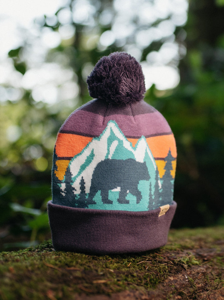 Yellowstone National Park Beanie Hat Outdoor Hiking Knit Cap with Bear Mountain Pom Pom