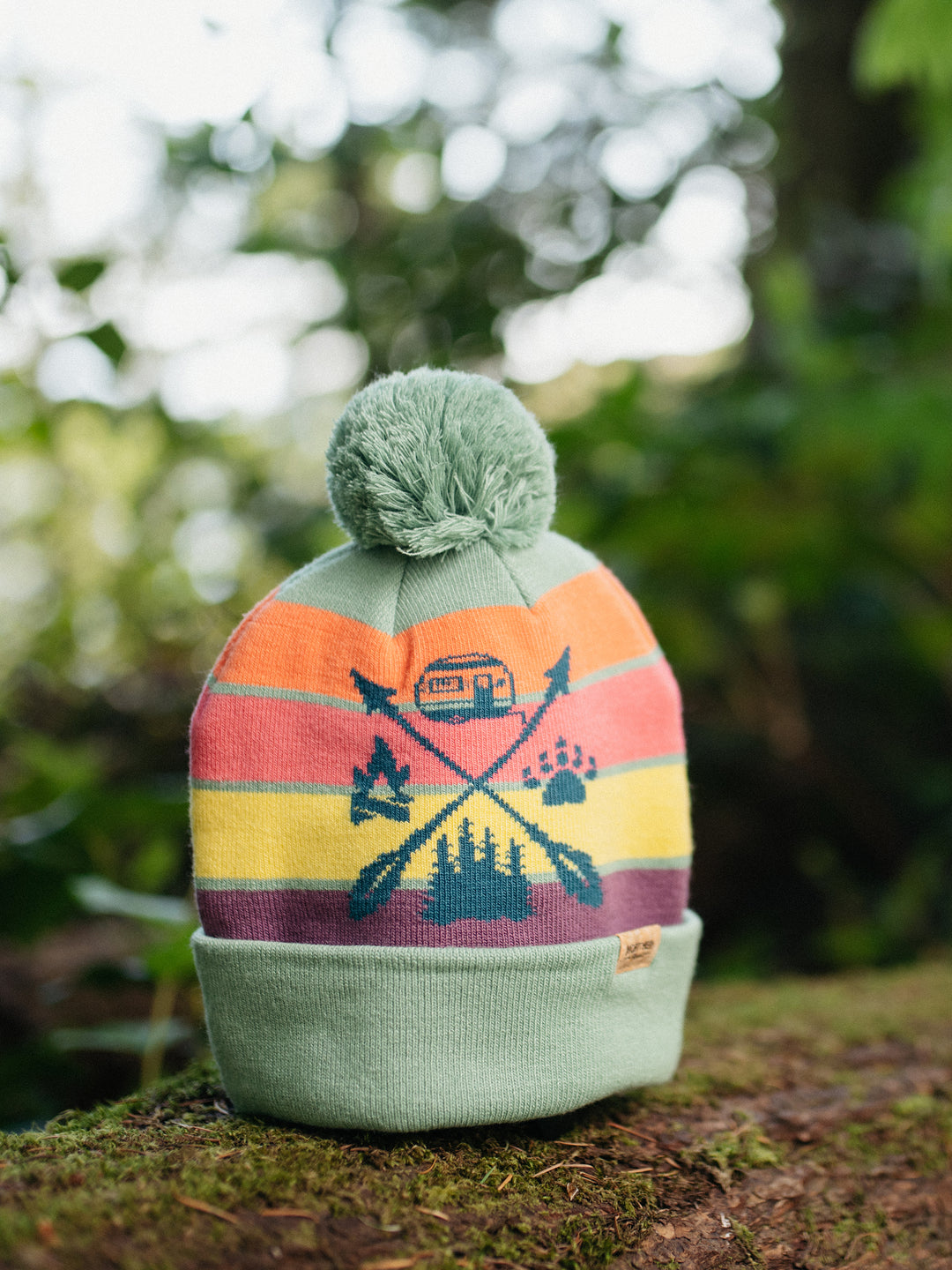 Camp Life Knit Beanie with Pom Pom Winter Hat for Camping and Outdoor Adventure