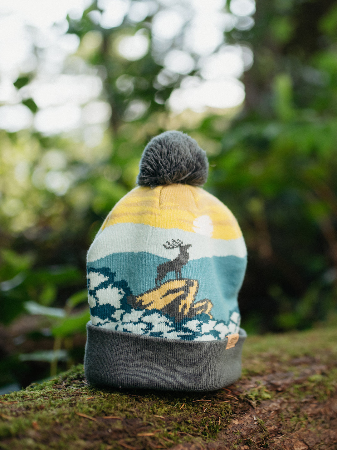 Shenandoah National Park Beanie with Deer Design, Pom Pom Knit Hat for Outdoors