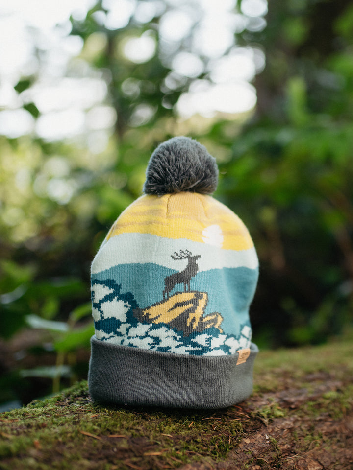 Shenandoah National Park Beanie with Deer Design, Pom Pom Knit Hat for Outdoors