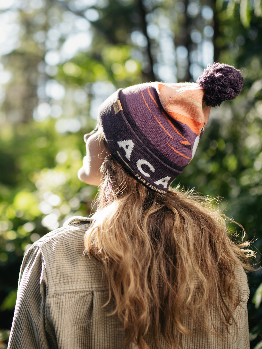 Acadia National Park Beanie Hat with Puffin Pom Pom Winter Knit Cap Outdoor Hiking Hat