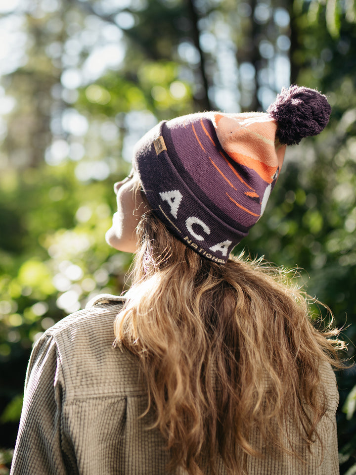 Acadia National Park Beanie Hat with Puffin Pom Pom Winter Knit Cap Outdoor Hiking Hat