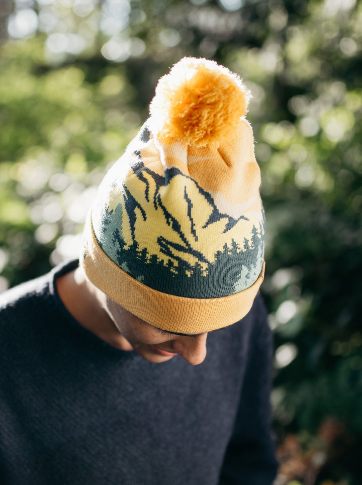 Yosemite National Park Beanie Hat Outdoor Hiking Knit Cap with Mountain Forest Pom Pom