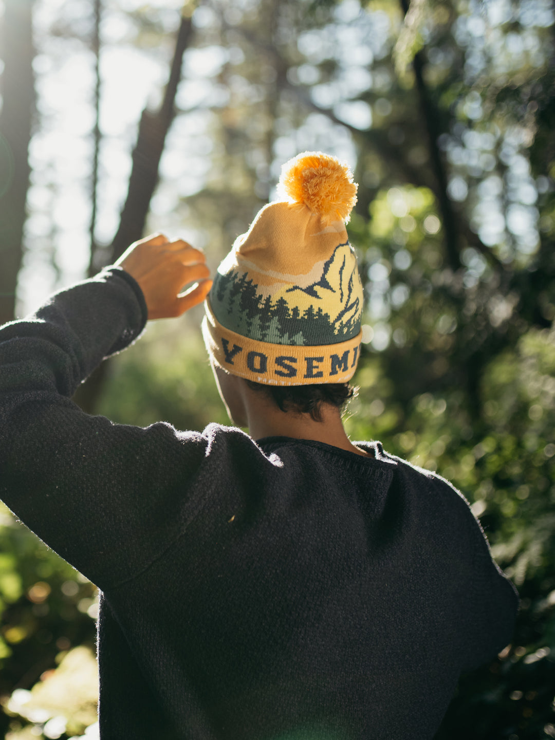 Yosemite National Park Beanie Hat Outdoor Hiking Knit Cap with Mountain Forest Pom Pom