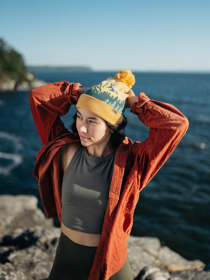 Yosemite National Park Beanie Hat Outdoor Hiking Knit Cap with Mountain Forest Pom Pom