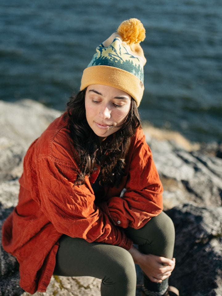 Yosemite National Park Beanie Hat Outdoor Hiking Knit Cap with Mountain Forest Pom Pom