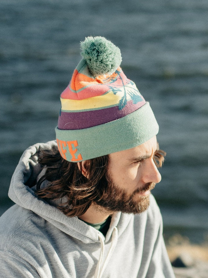 Camp Life Knit Beanie with Pom Pom Winter Hat for Camping and Outdoor Adventure