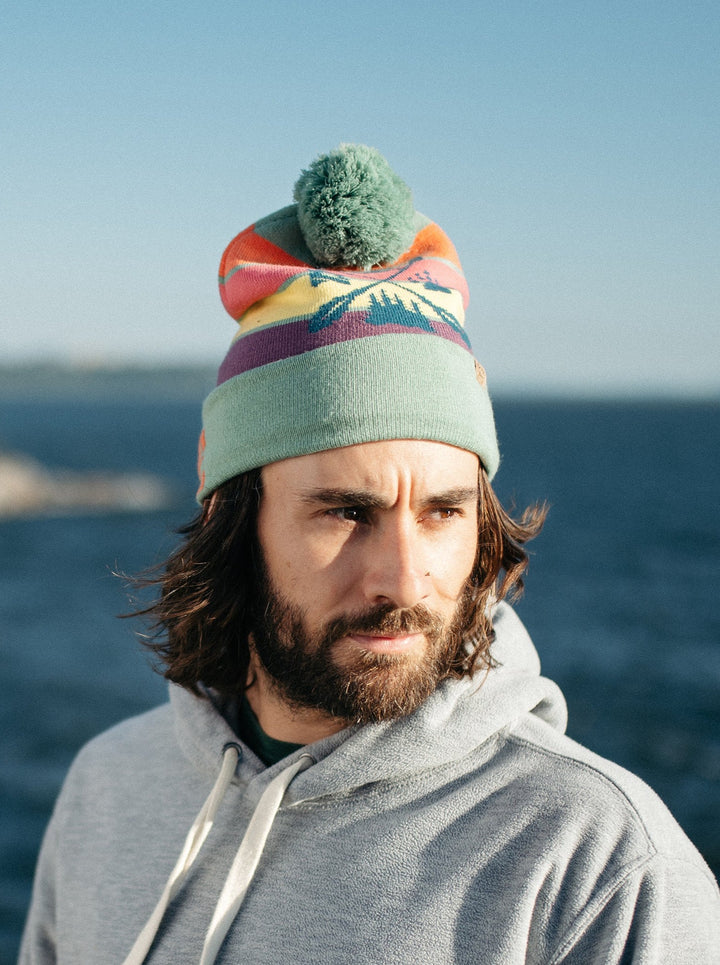 Camp Life Knit Beanie with Pom Pom Winter Hat for Camping and Outdoor Adventure