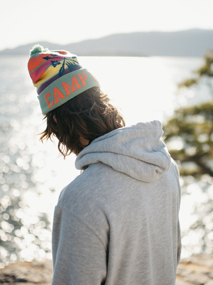 Camp Life Knit Beanie with Pom Pom Winter Hat for Camping and Outdoor Adventure