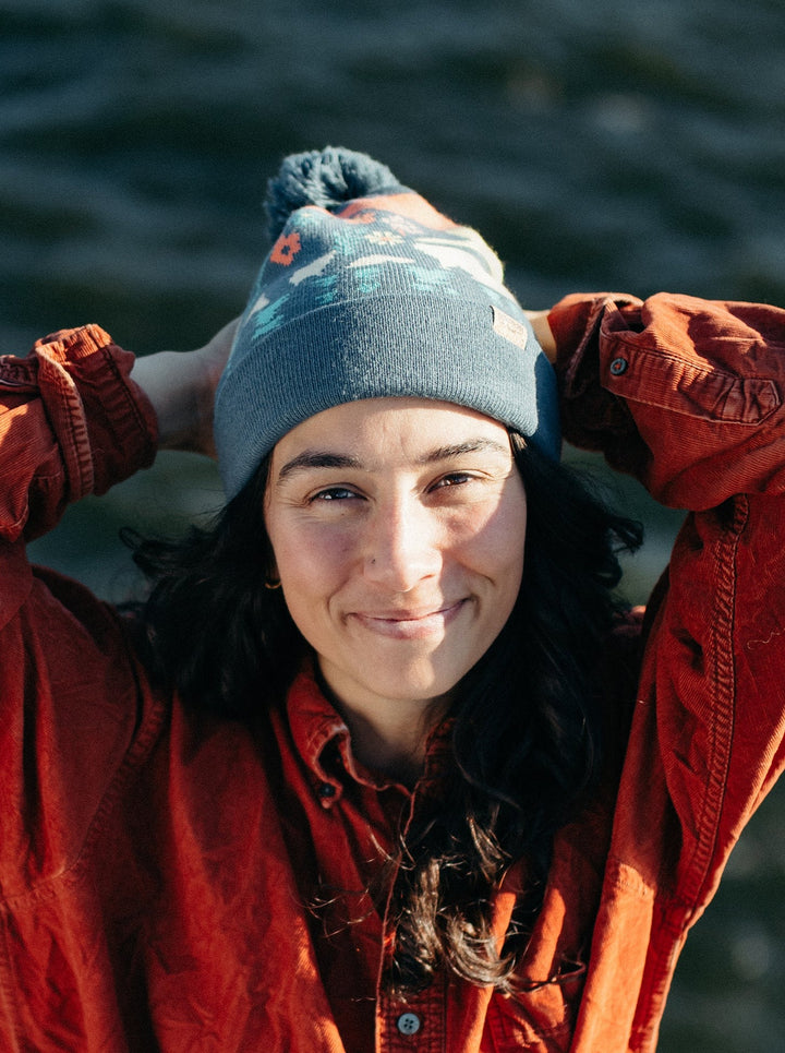 Glacier National Park Beanie Hat with Pom | Winter Knit Bear Design Hiking Gift