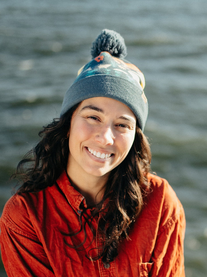 Glacier National Park Beanie Hat with Pom | Winter Knit Bear Design Hiking Gift