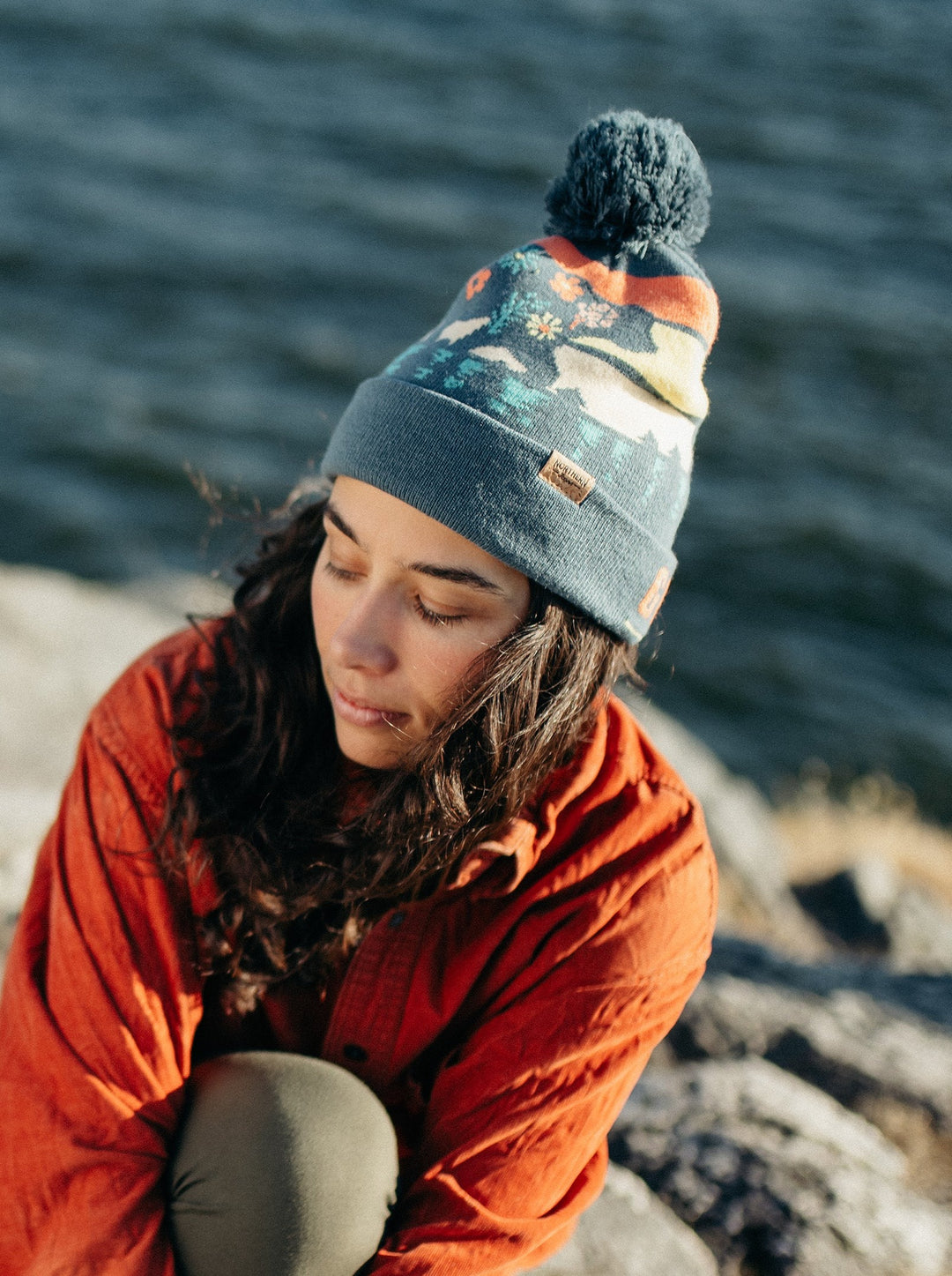 Glacier National Park Beanie Hat with Pom | Winter Knit Bear Design Hiking Gift