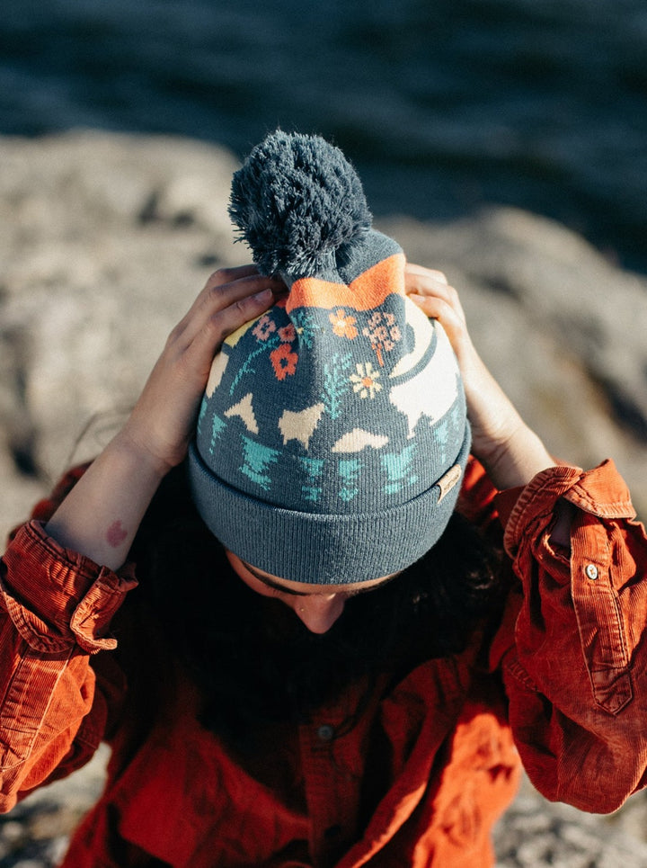 Glacier National Park Beanie Hat with Pom | Winter Knit Bear Design Hiking Gift