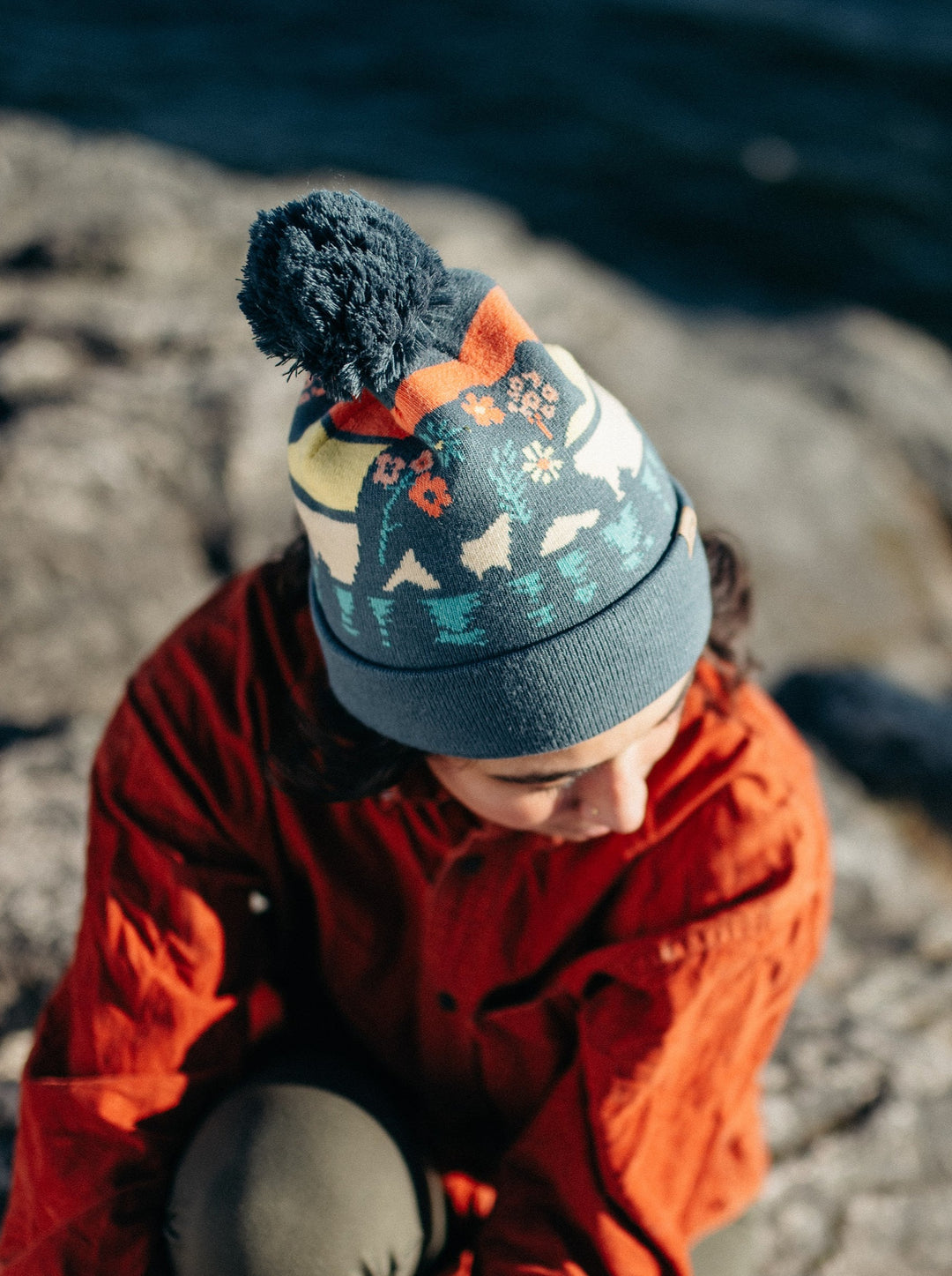 Glacier National Park Beanie Hat with Pom | Winter Knit Bear Design Hiking Gift